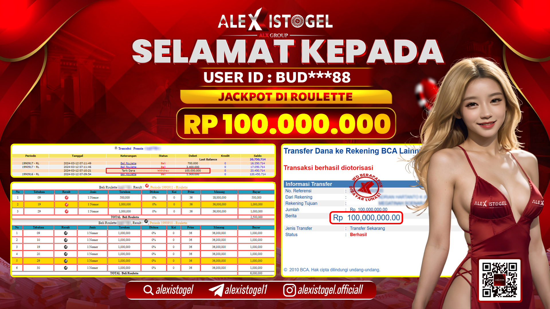 ALEXISTOGEL JACKPOT ROULETTE RP. 100.000.000 LUNAS