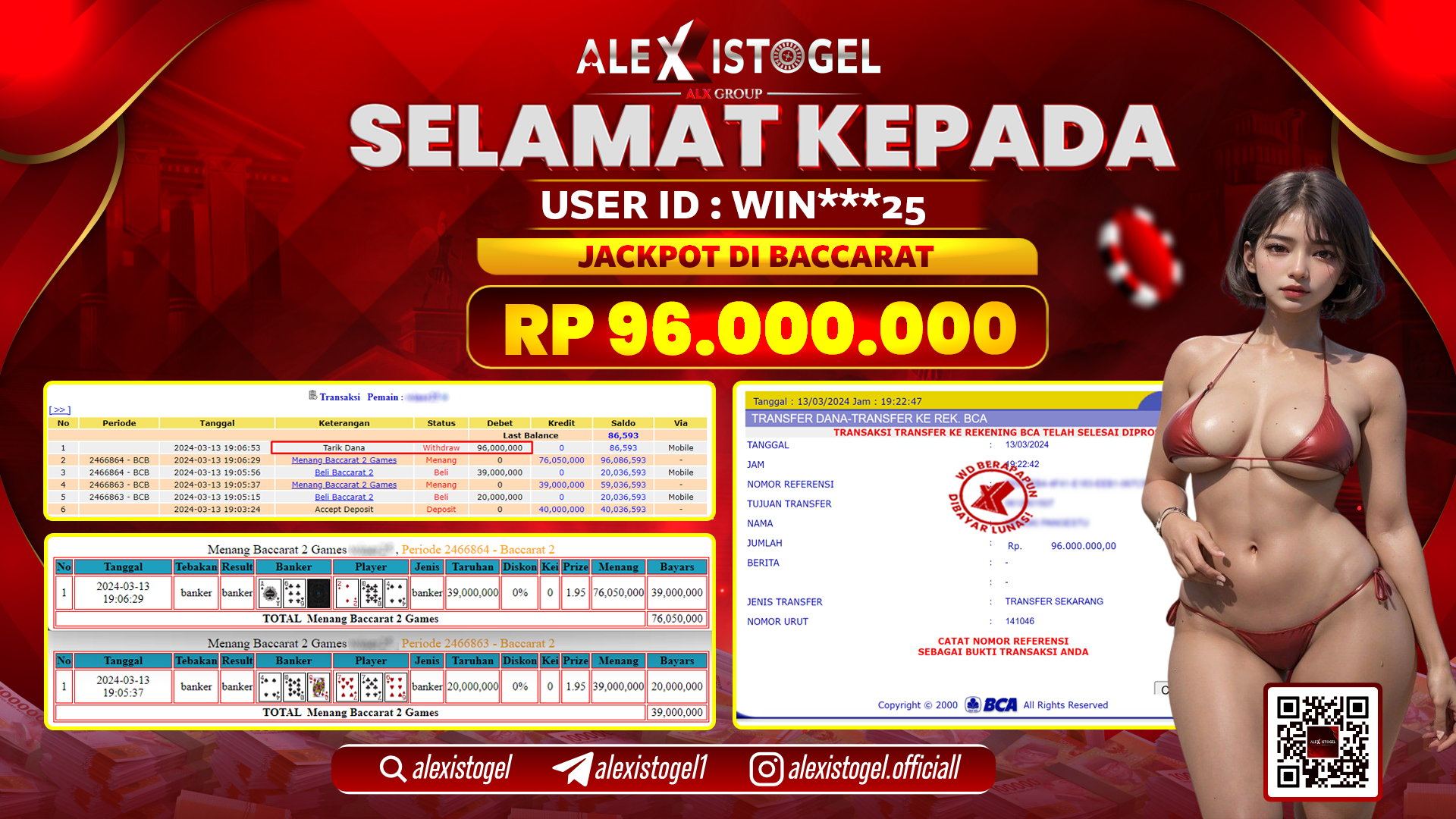 ALEXISTOGEL JACKPOT BACCARAT RP. 96.000.000 LUNAS