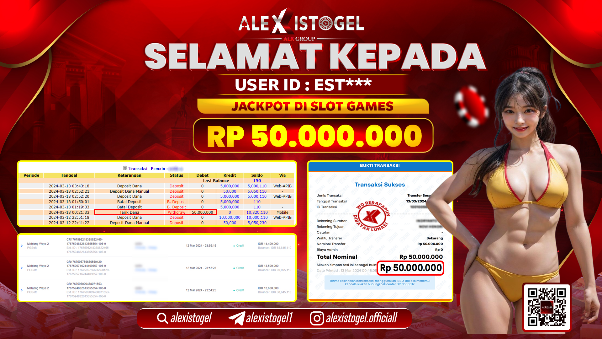 ALEXISTOGEL JACKPOT SLOT GAMES RP. 50.000.000 LUNAS