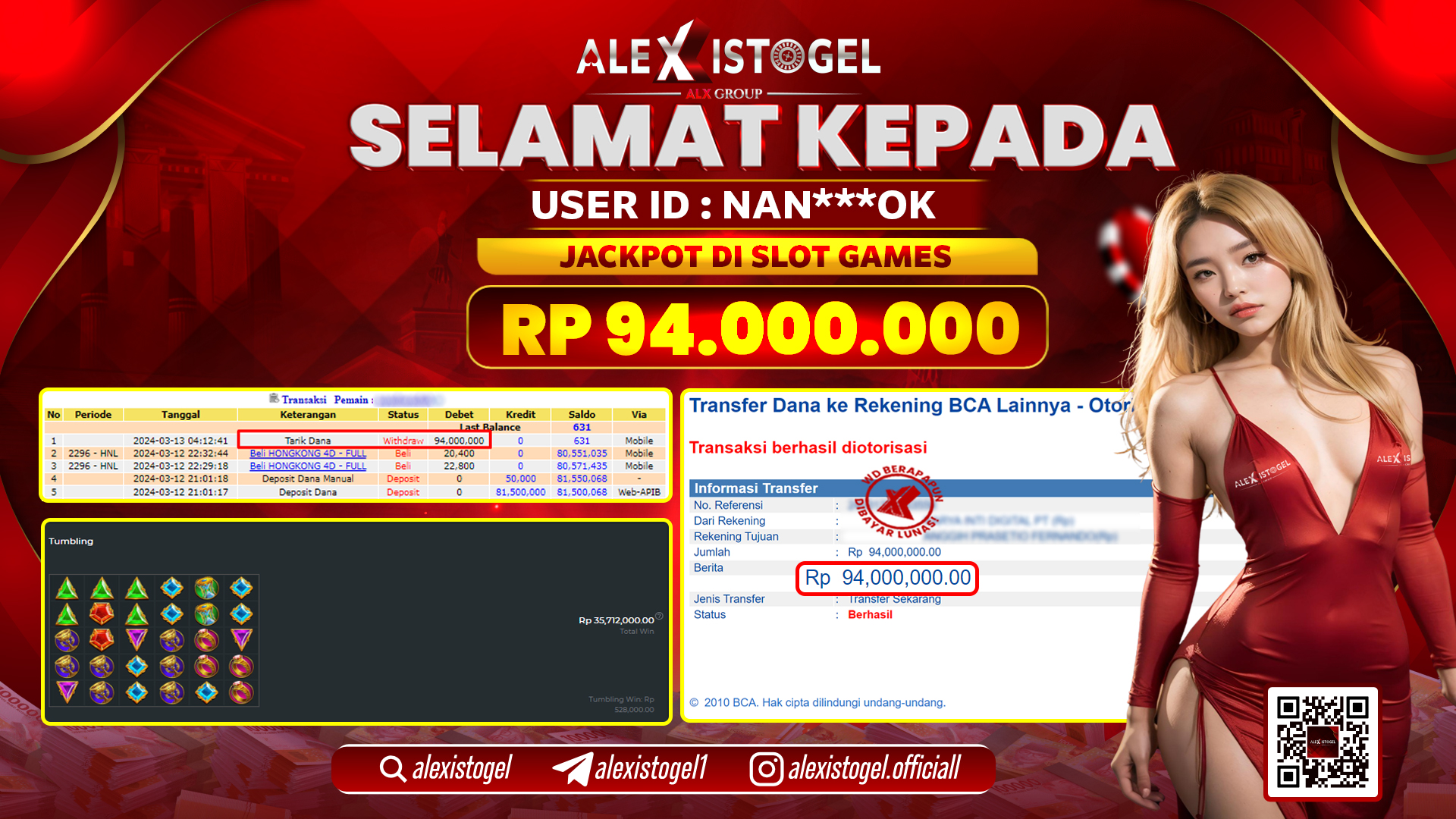 ALEXISTOGEL JACKPOT SLOT GAMES RP. 94.000.000 LUNAS