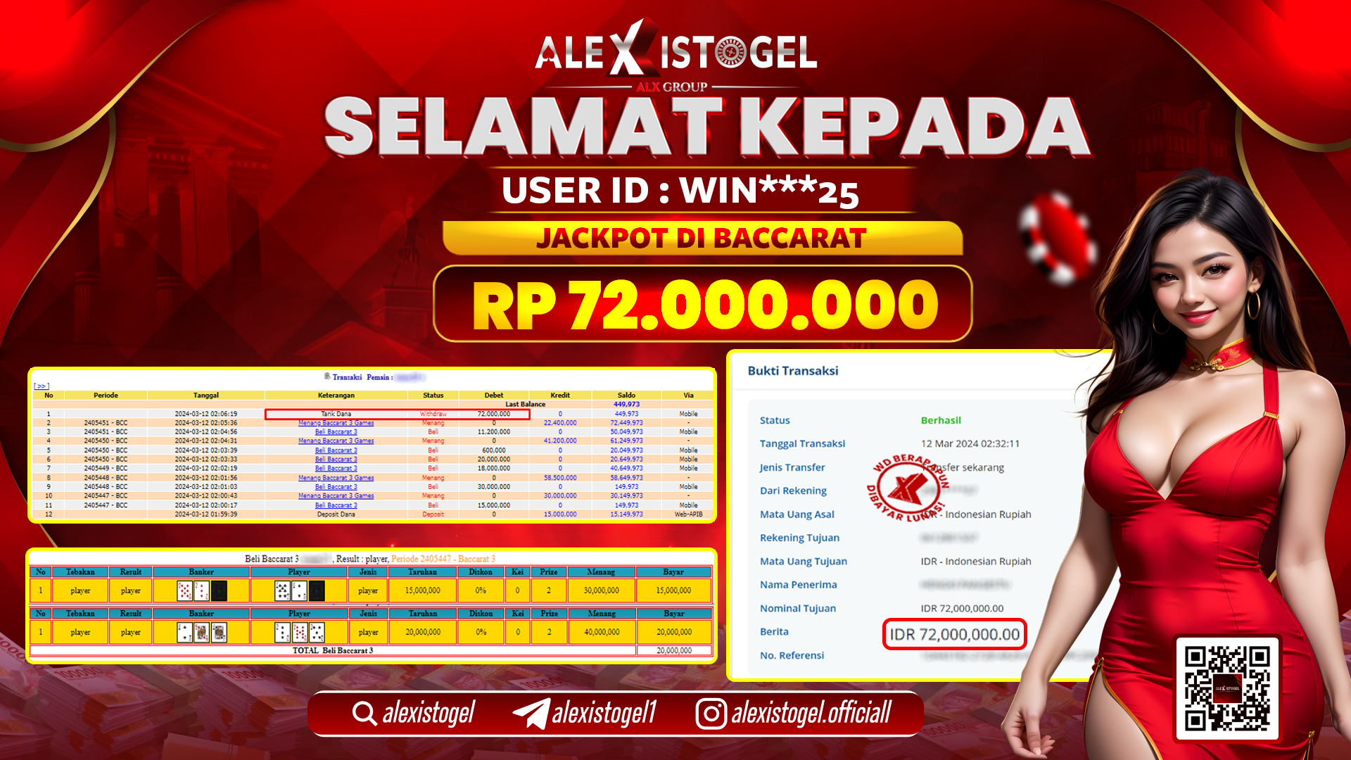 ALEXISTOGEL JACKPOT BACCARAT RP. 72.000.000 LUNAS