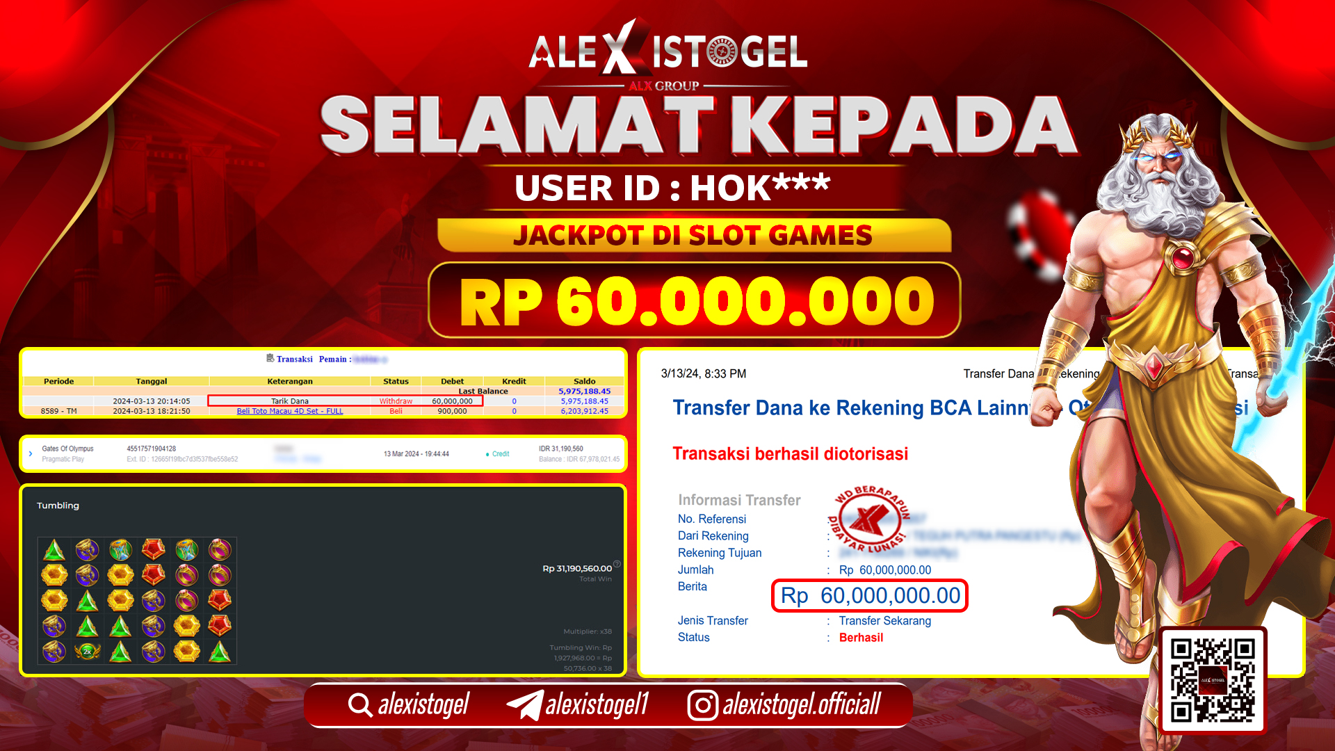 ALEXISTOGEL JACKPOT SLOT GAMES RP. 60.000.000 LUNAS
