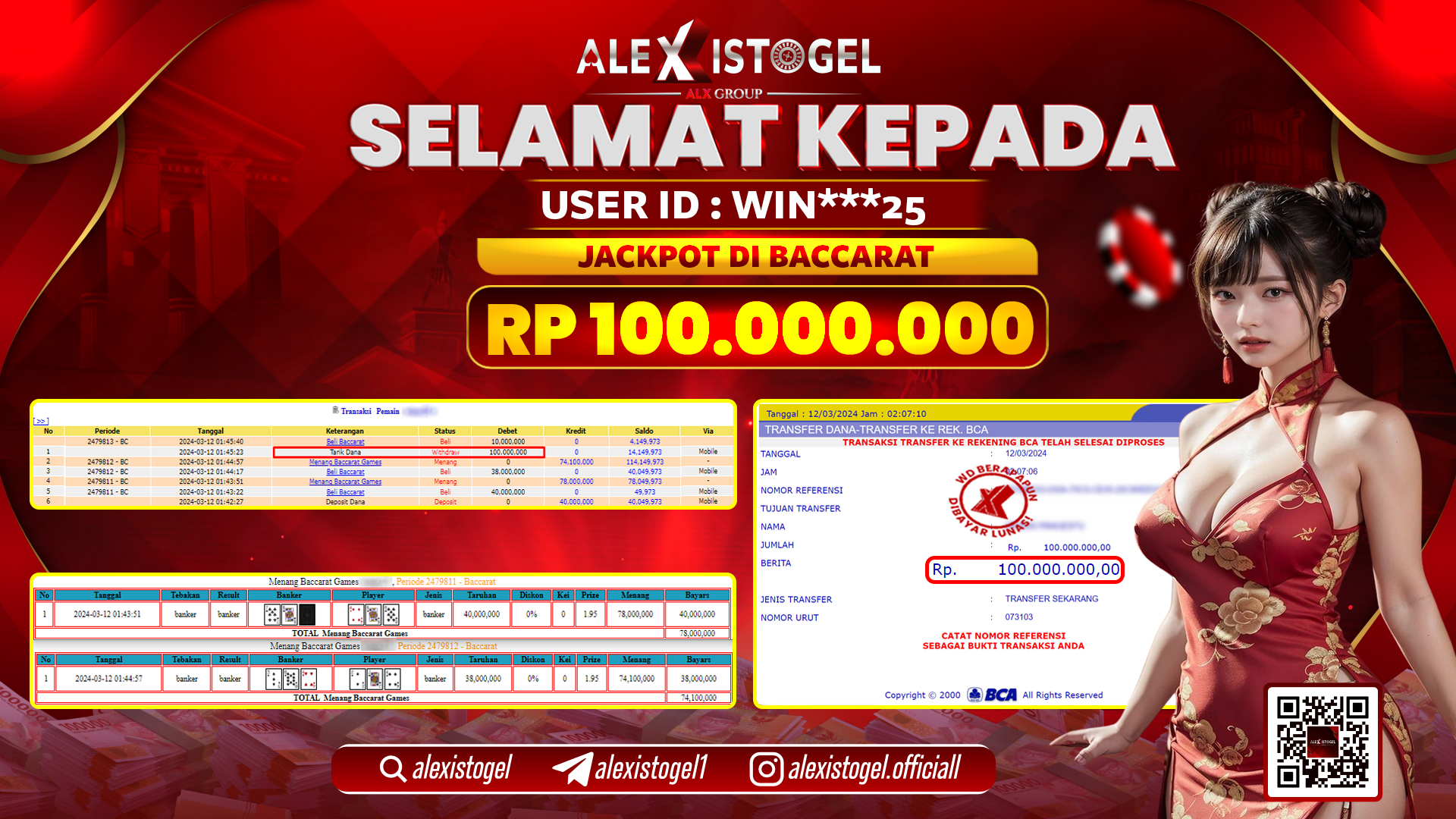 ALEXISTOGEL JACKPOT BACCARAT RP. 100.000.000 LUNAS