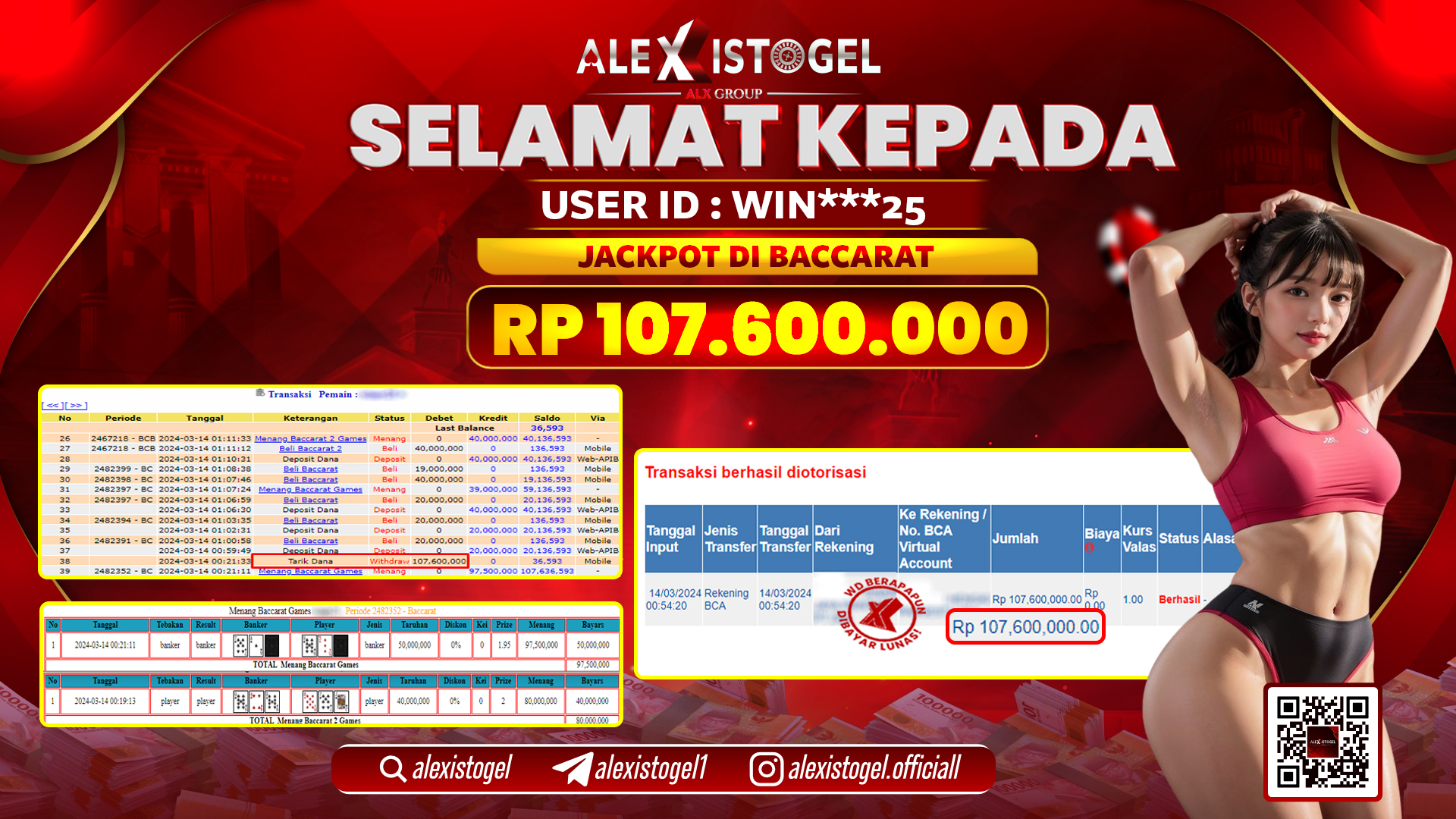 ALEXISTOGEL JACKPOT BACCARAT RP. 107.600.000 LUNAS