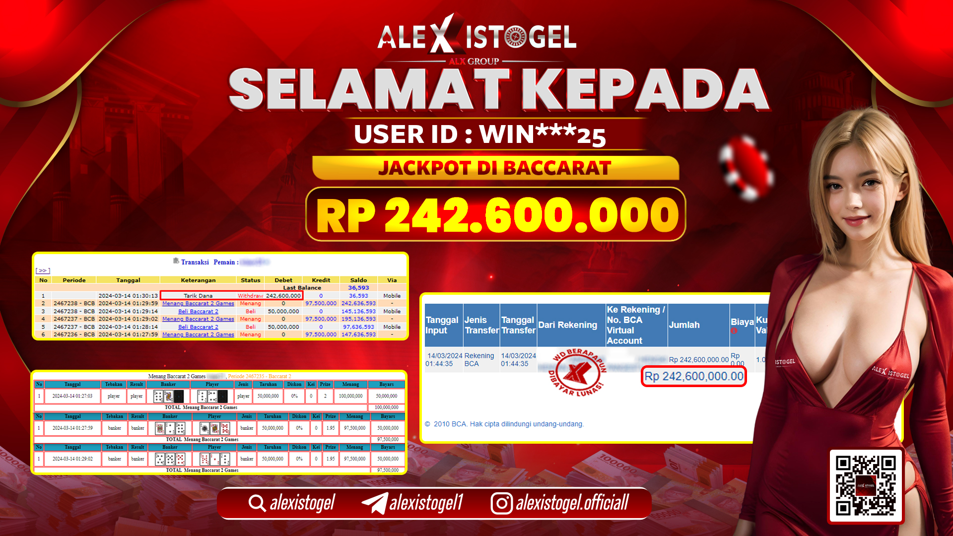 ALEXISTOGEL JACKPOT BACCARAT RP. 242.600.000 LUNAS