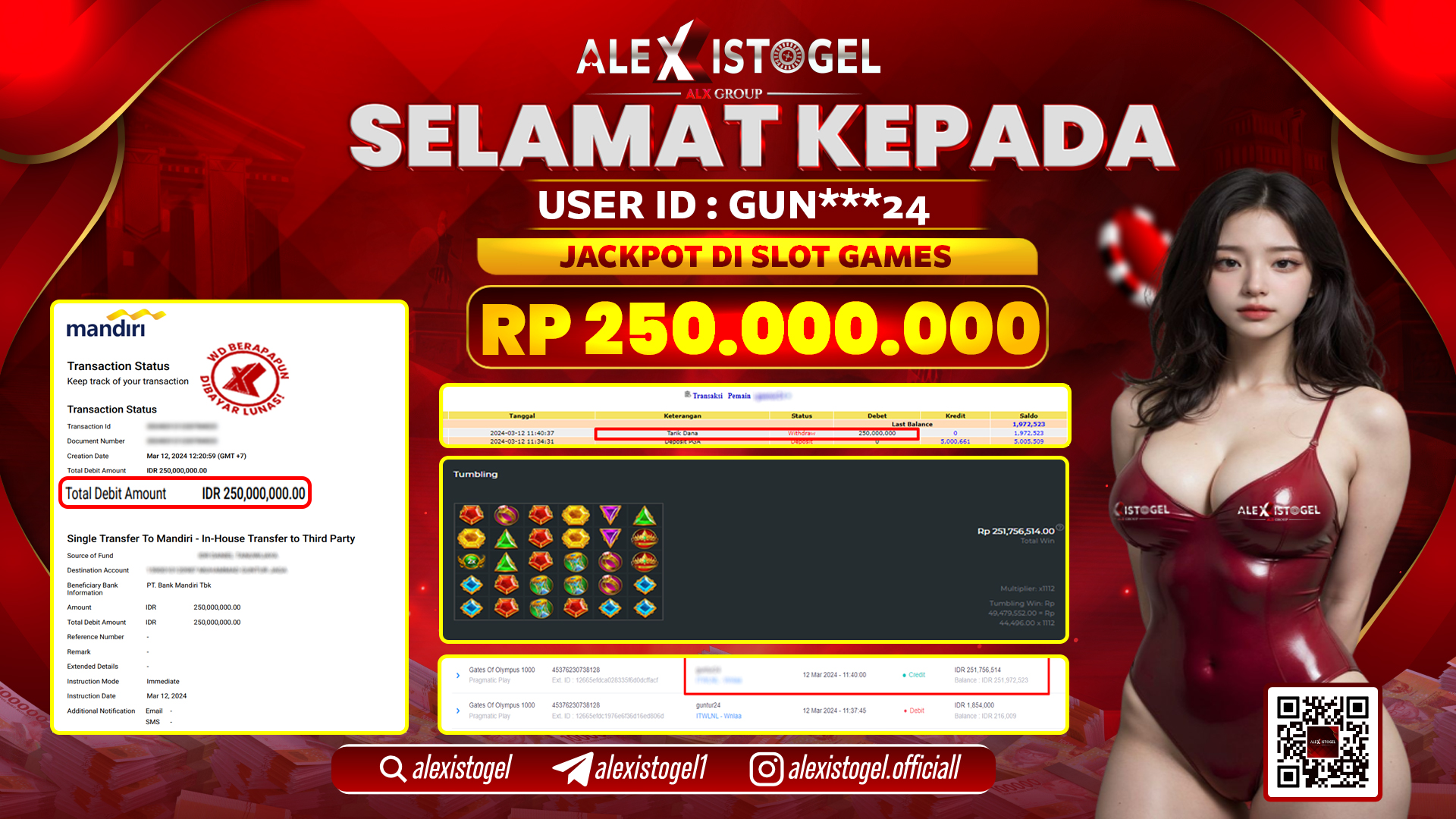 ALEXISTOGEL JACKPOT SLOT GAMES RP. 250.000.000 LUNAS