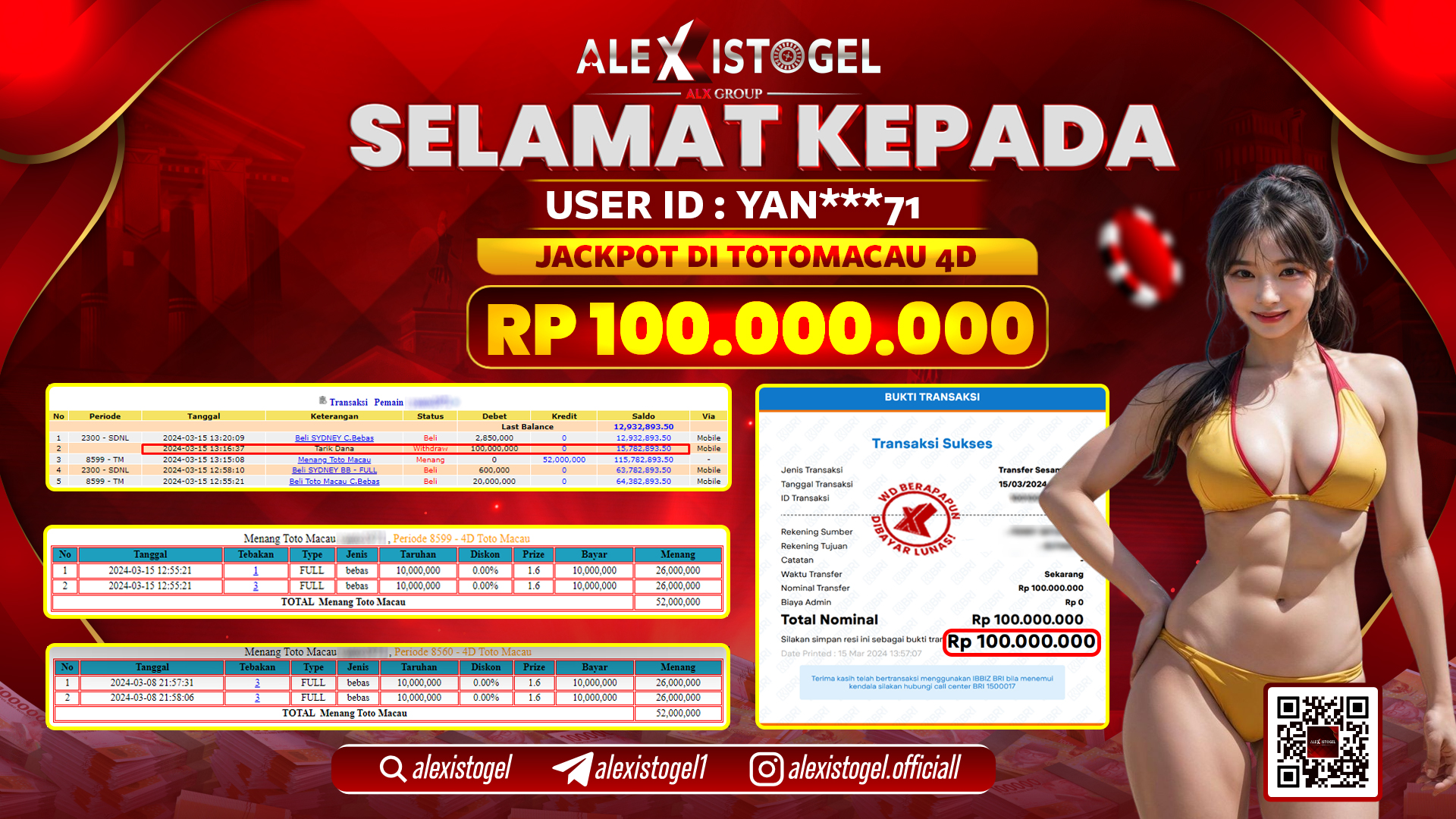 ALEXISTOGEL JACKPOT TOTO MACAU POOLS RP. 100.000.000 LUNAS