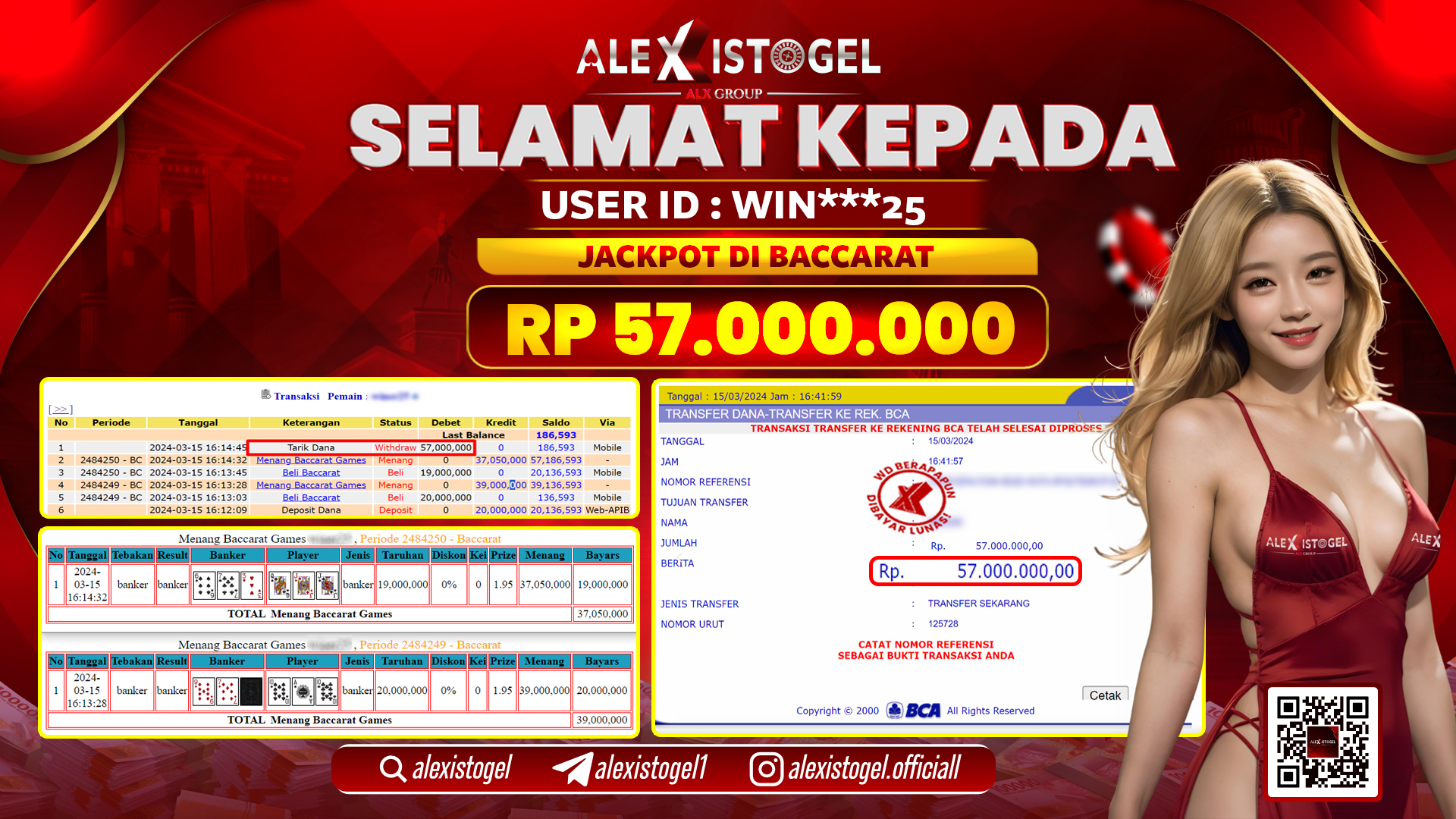ALEXISTOGEL JACKPOT BACCARAT RP. 57.000.000 LUNAS