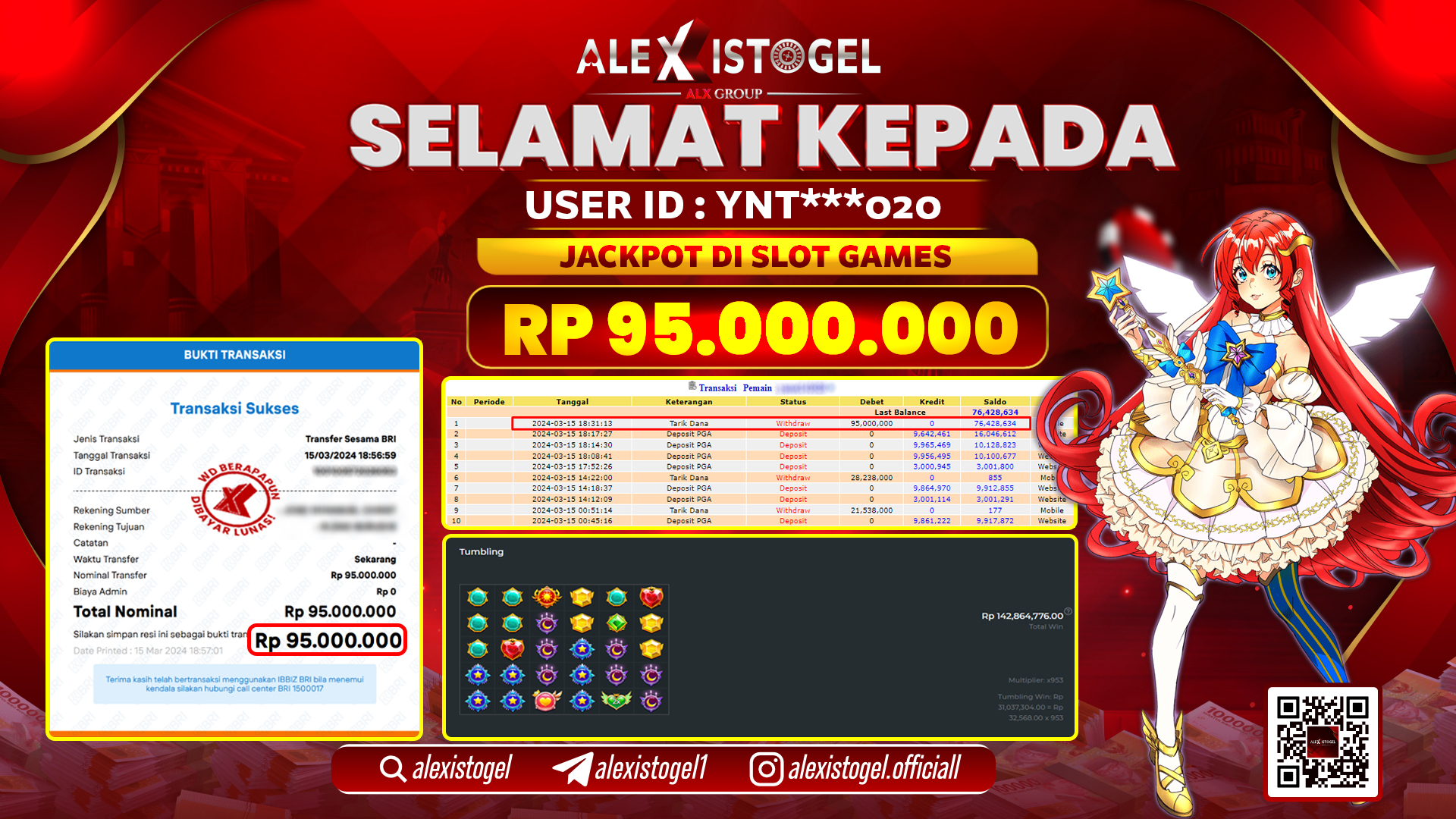 ALEXISTOGEL JACKPOT SLOT GAMES RP. 95.000.000 LUNAS