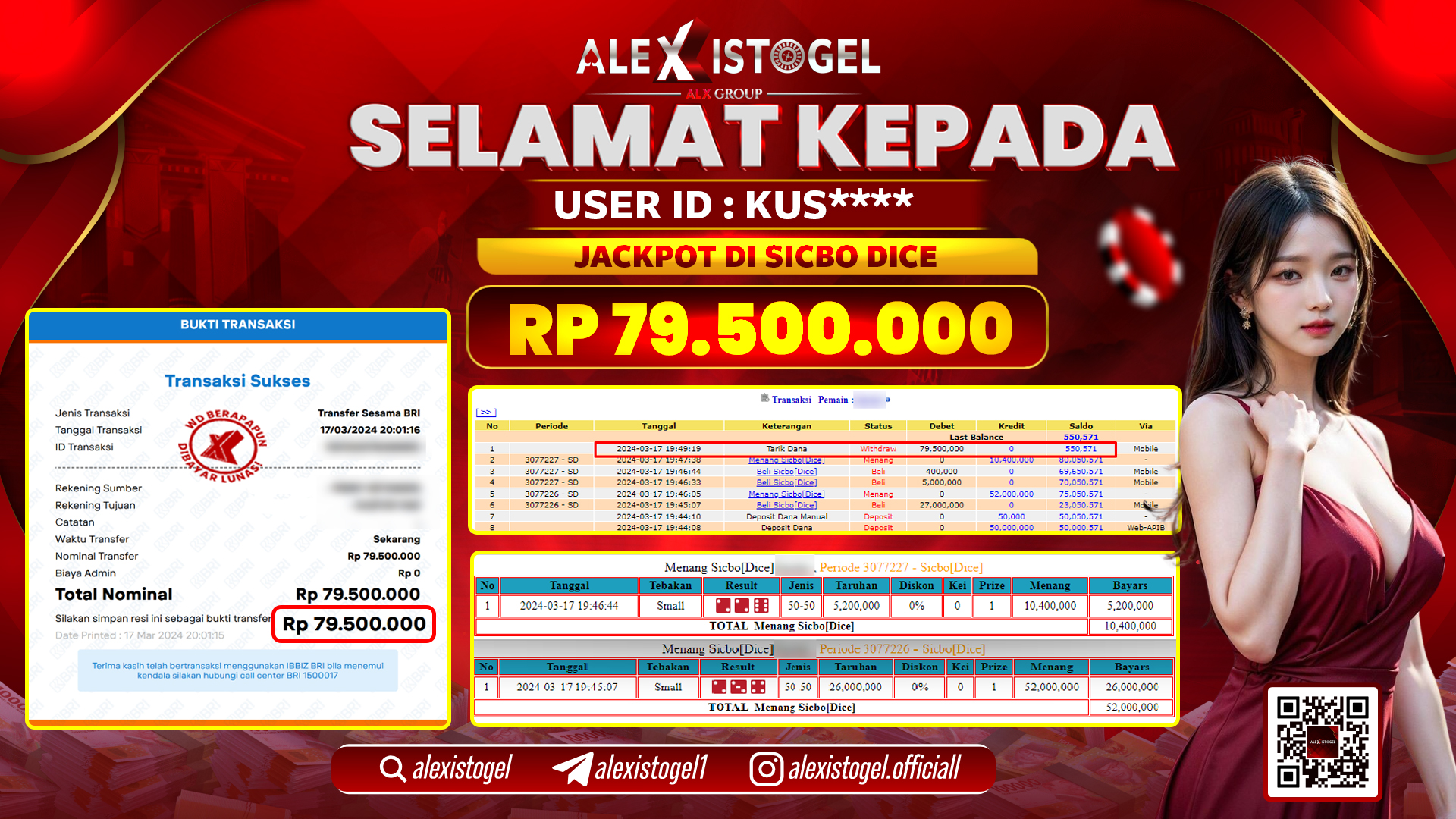 ALEXISTOGEL JACKPOT SICBO DICE RP.79.500.000 LUNAS