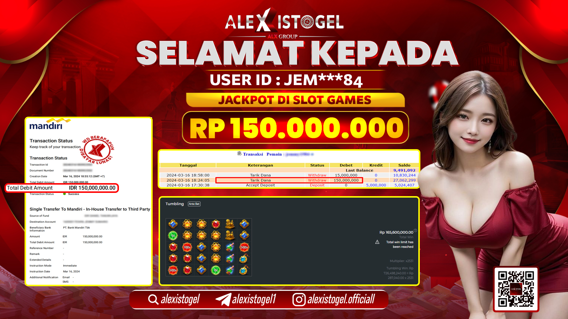ALEXISTOGEL JACKPOT SLOT GAMES RP. 150.000.000 LUNAS