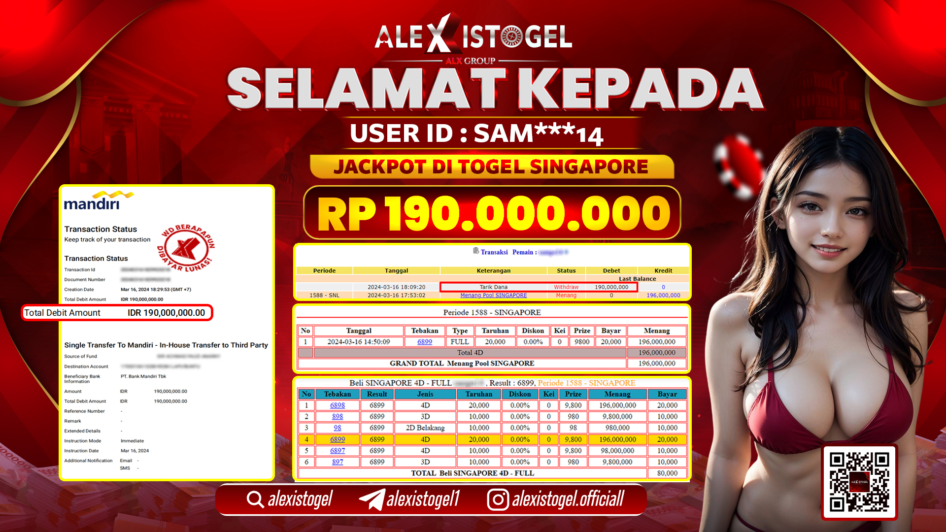 ALEXISTOGEL JACKPOT SINGAPORE POOLS RP. 190.000.000 LUNAS
