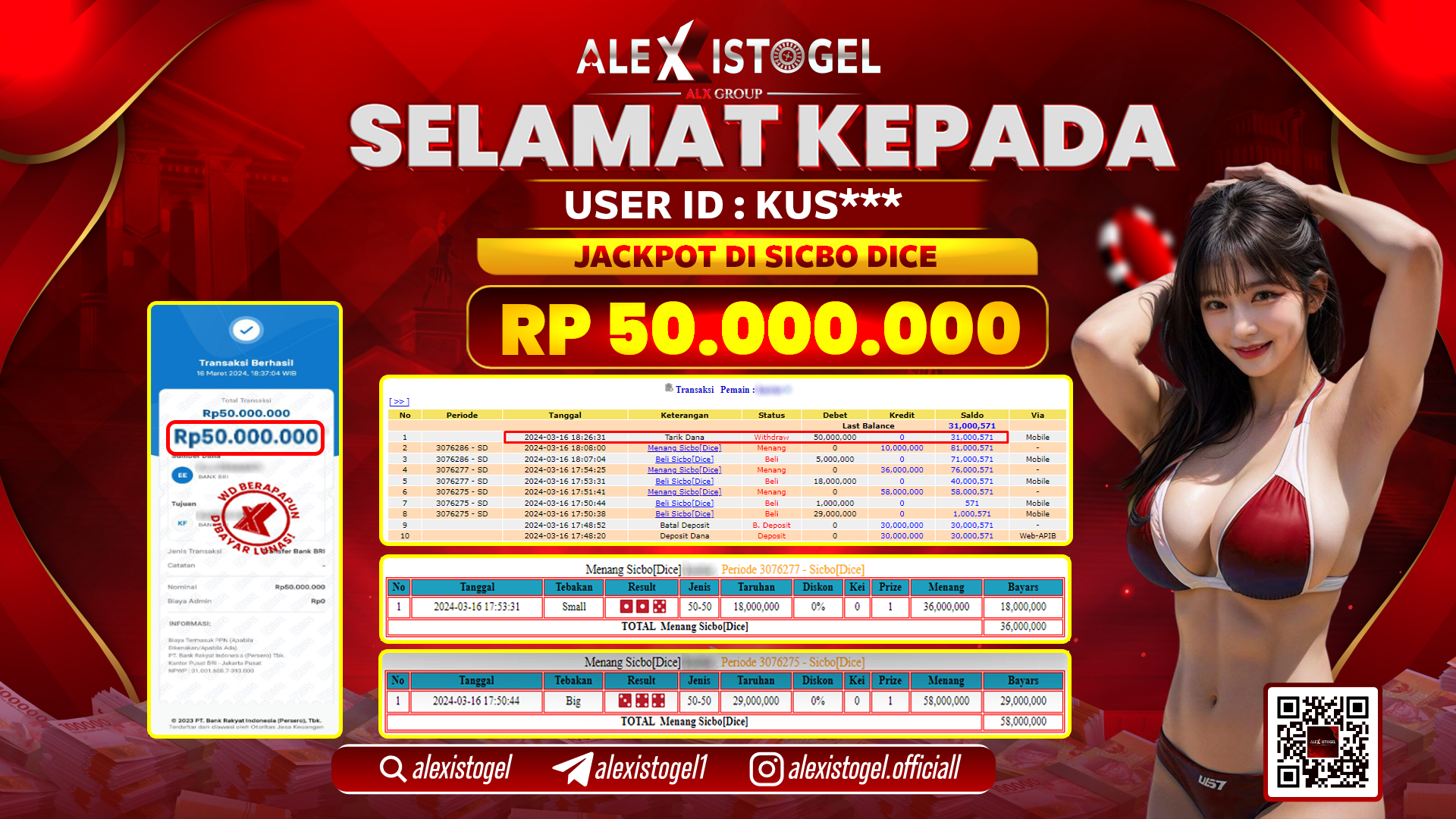 ALEXISTOGEL JACKPOT SICBO DICE RP. 50.000.000 LUNAS