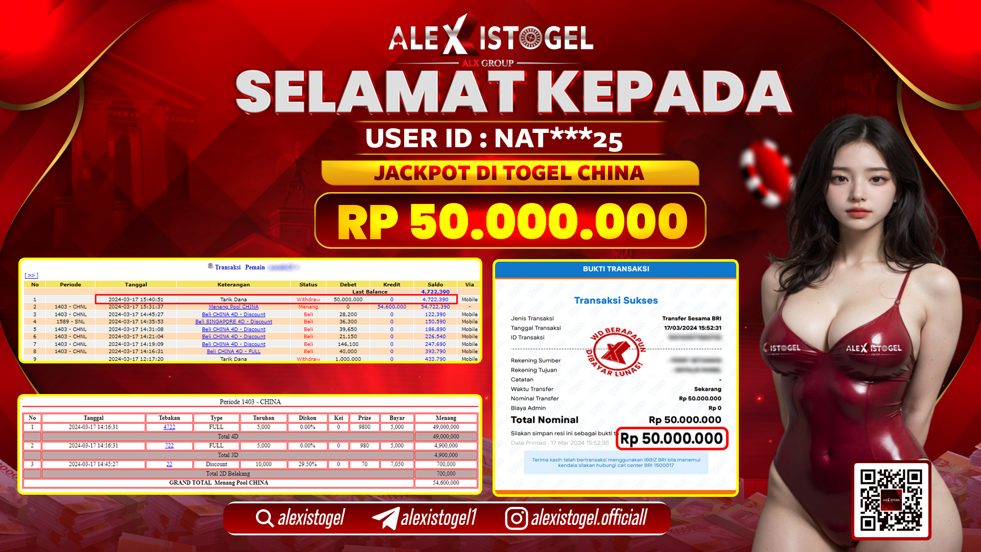 ALEXISTOGEL JACKPOT CHINA POOLS RP. 50.000.000 LUNAS