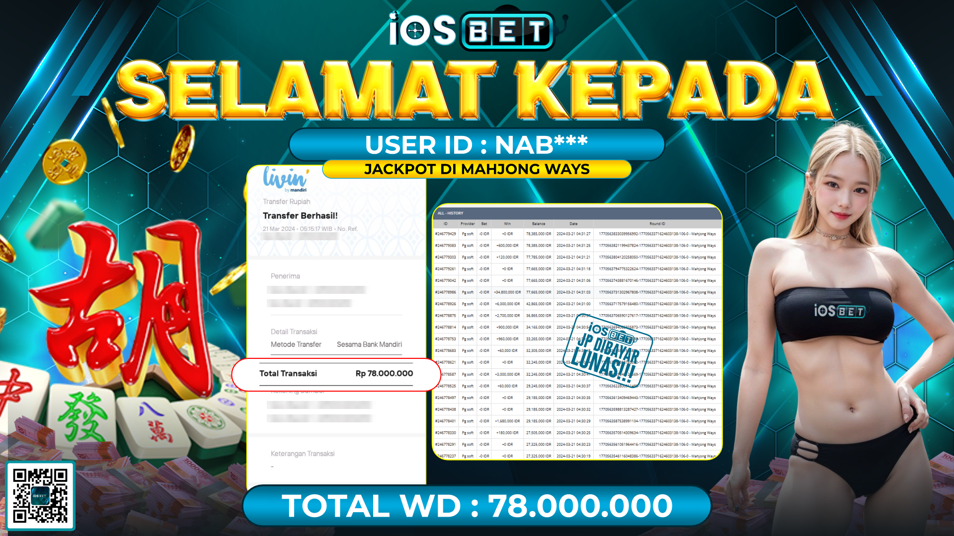Bukti Pembayaran LUNAS SLOT GAMES GACOR Rp.78.000.000,-