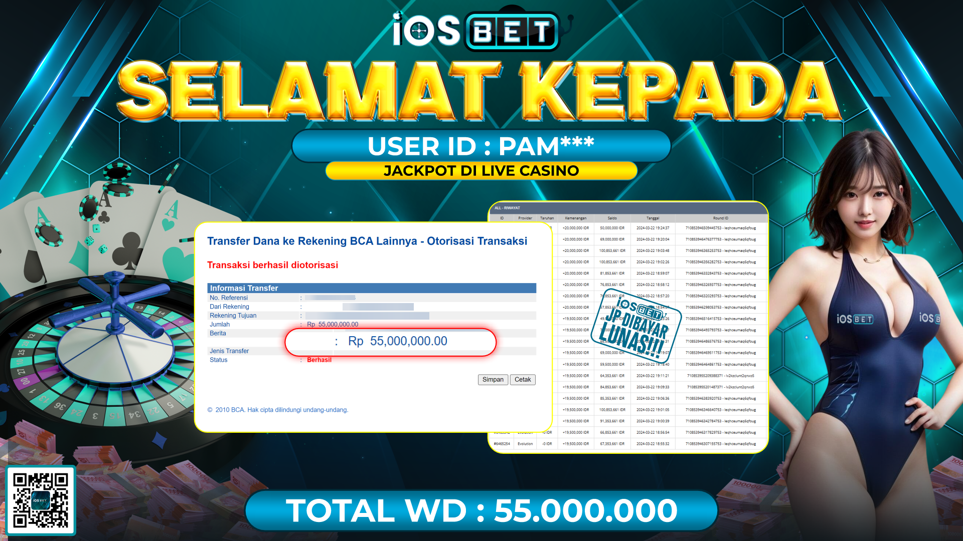 Bukti Pembayaran LUNAS LIVE GAMES Rp.55.000.000,-