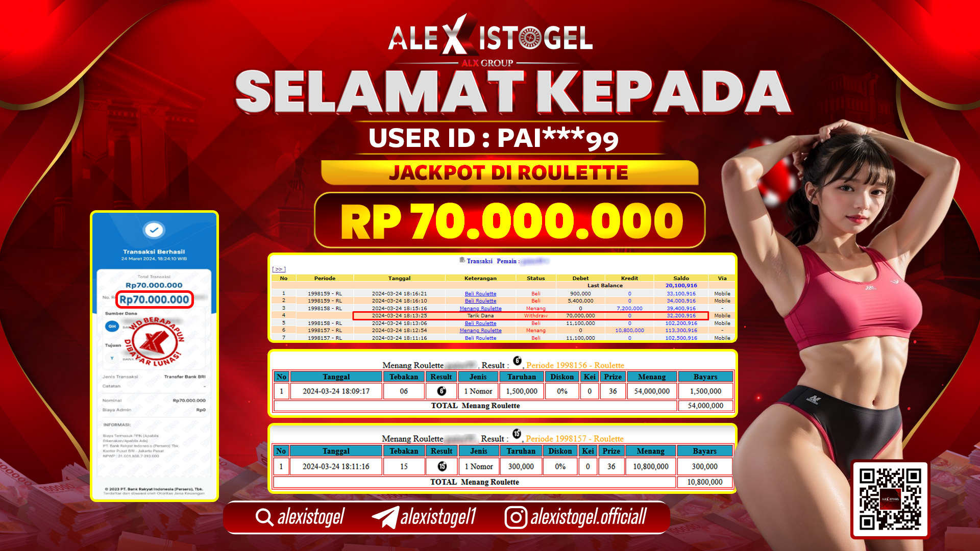 ALEXISTOGEL JACKPOT ROULETTE RP. 70.000.000 LUNAS
