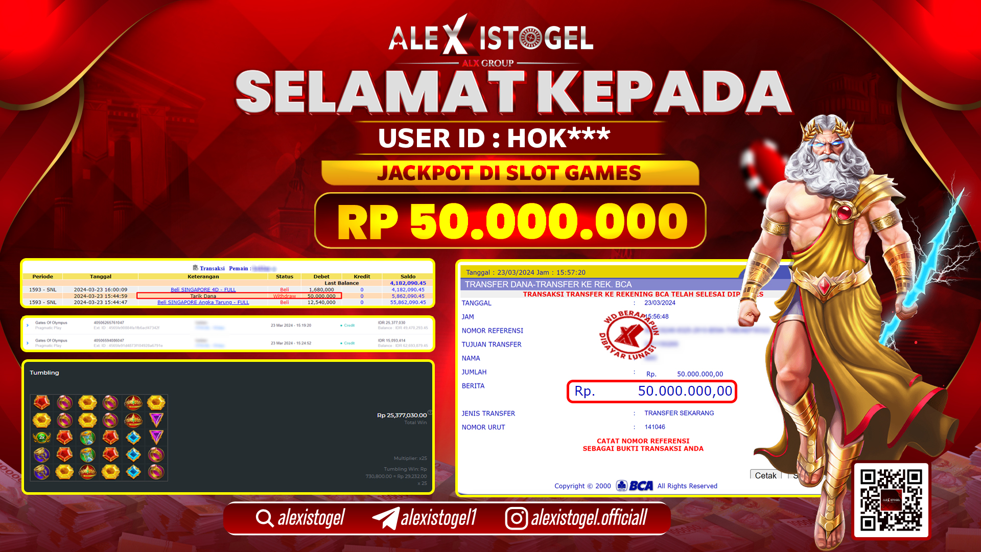 ALEXISTOGEL JACKPOT SLOT GAMES RP. 50.000.000 LUNAS