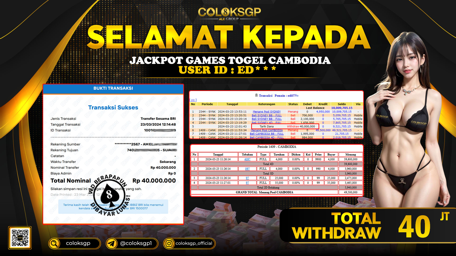 COLOKSGP JACKPOT CAMBODIA POOLS RP 40.000.000 LUNAS