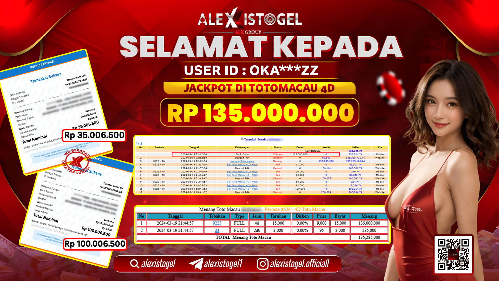 ALEXISTOGEL JACKPOT TOTO MACAU POOLS  RP. 135.000.000 LUNAS