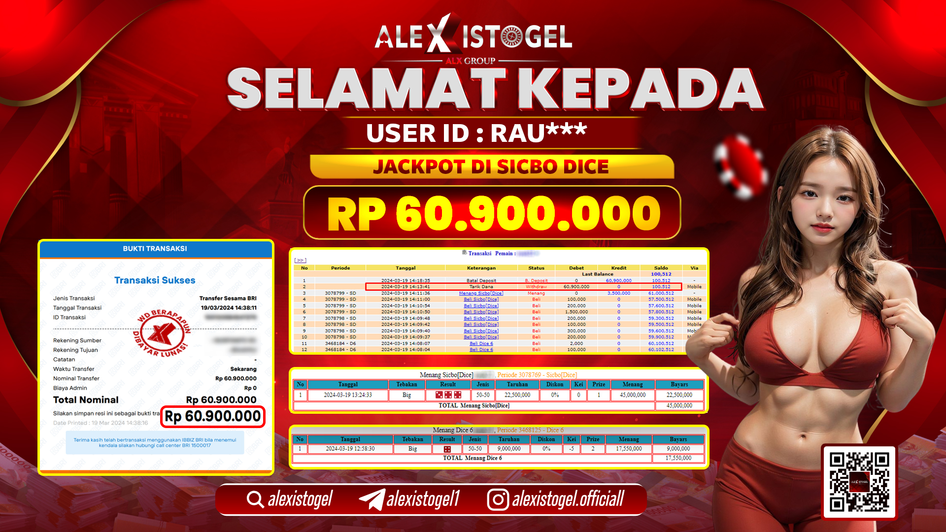 ALEXISTOGEL JACKPOT SICBO DICE RP. 60.900.000 LUNAS