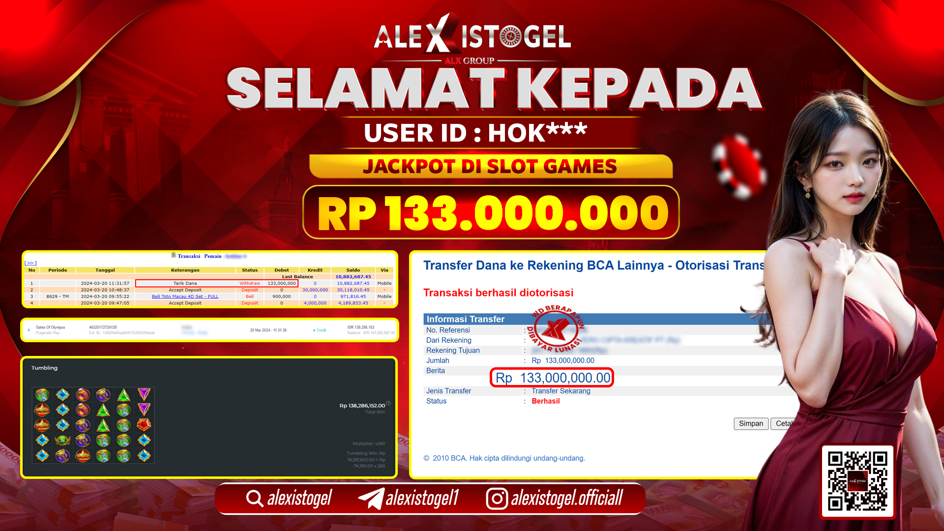 ALEXISTOGEL JACKPOT SLOT GAMES  RP. 133.000.000 LUNAS