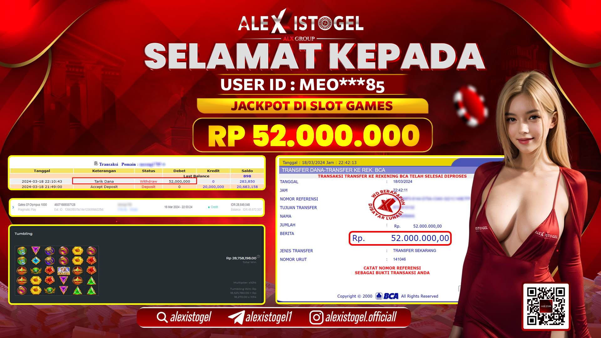 ALEXISTOGEL JACKPOT SLOT GAMES RP. 52.000.000 LUNAS
