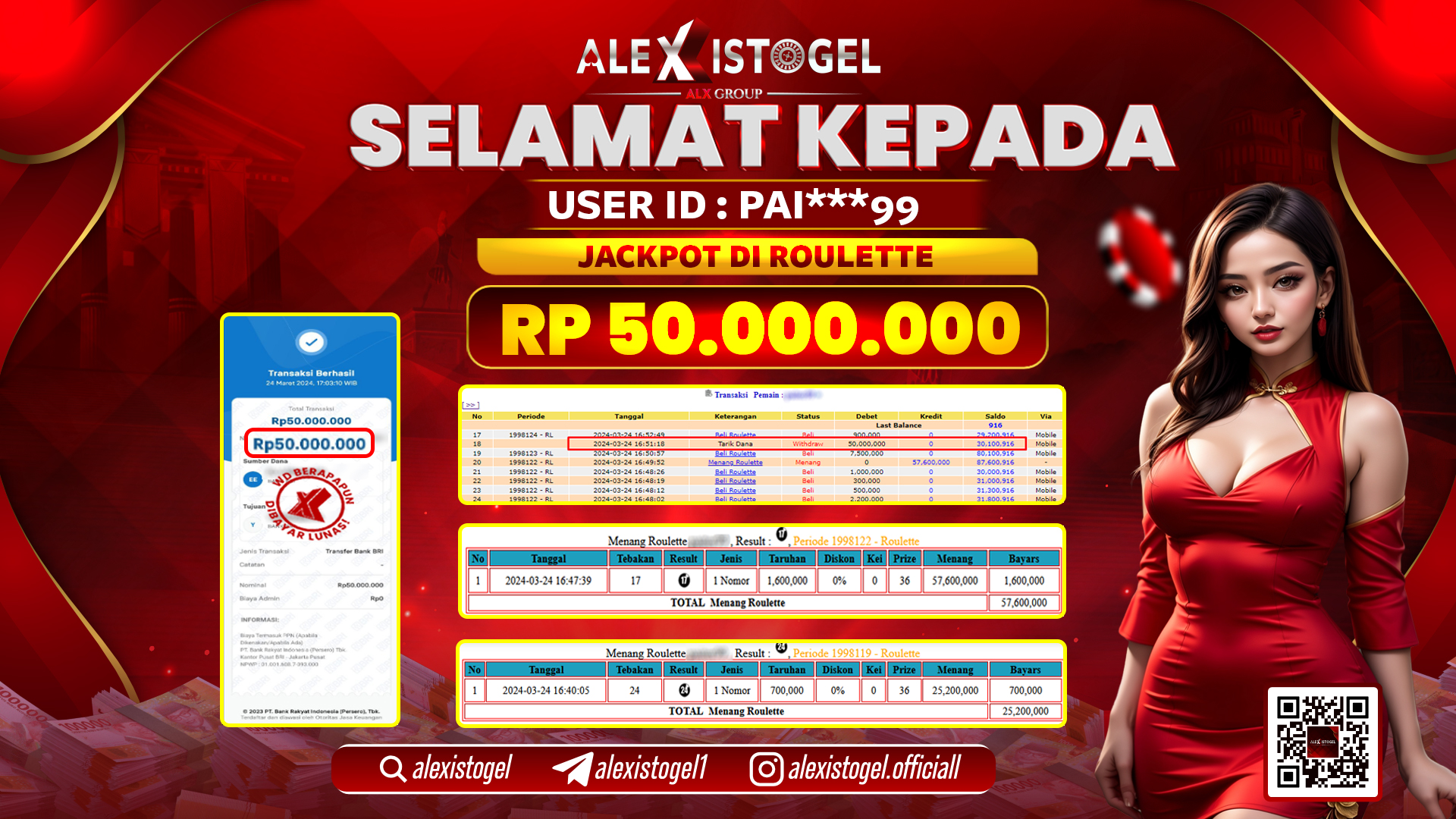 ALEXISTOGEL JACKPOT ROULETTE RP. 50.000.000 LUNAS