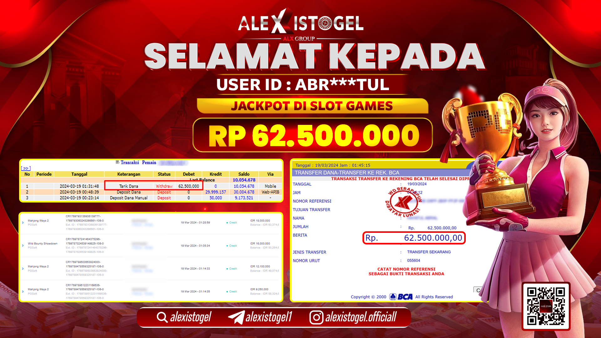 ALEXISTOGEL JACKPOT SLOT GAMES RP. 62.500.000 LUNAS