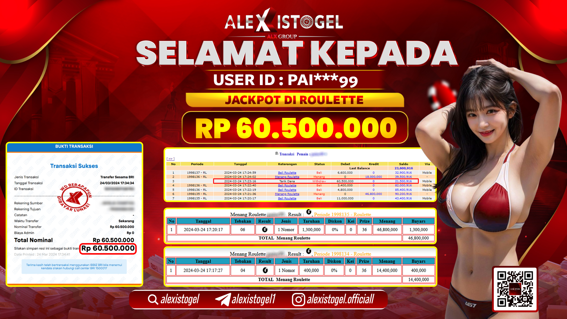 ALEXISTOGEL JACKPOT ROULETTE RP. 60.500.000 LUNAS