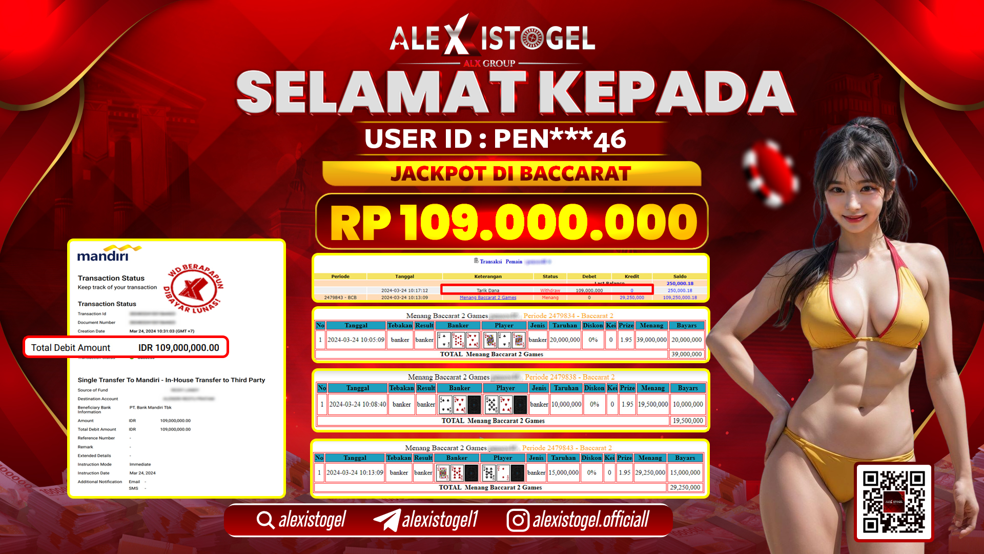 ALEXISTOGEL JACKPOT BACCARAT RP. 109.000.000 LUNAS