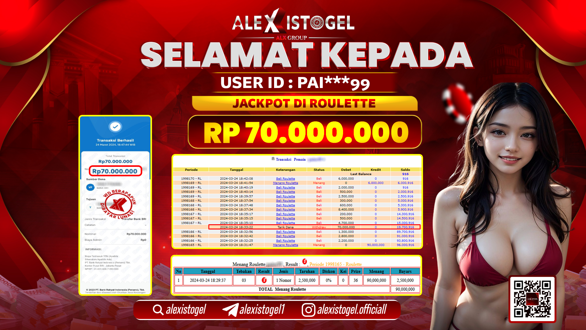 ALEXISTOGEL JACKPOT ROULETTE RP. 70.000.000 LUNAS