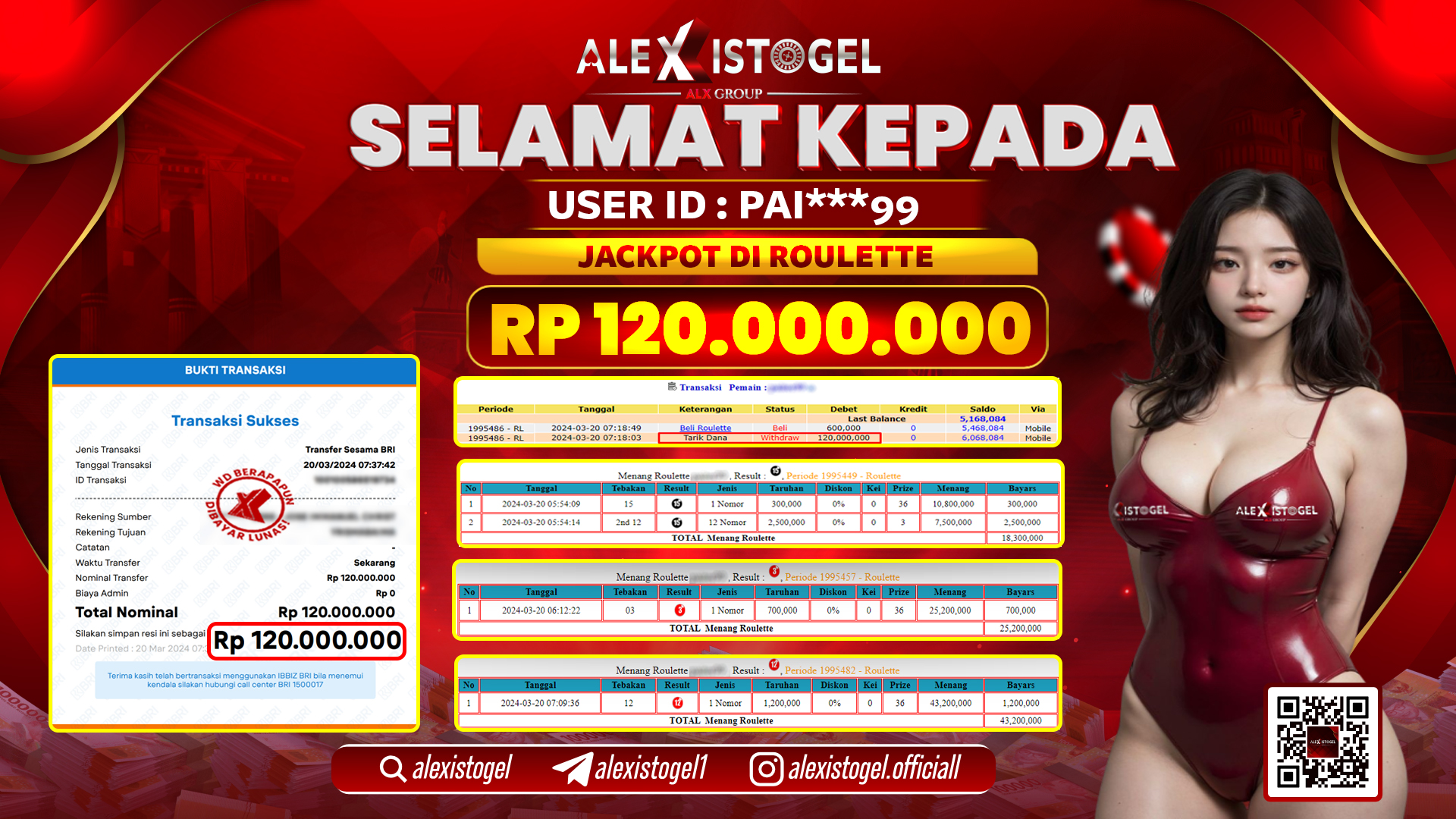 ALEXISTOGEL JACKPOT ROULETTE RP. 120.000.000 LUNAS