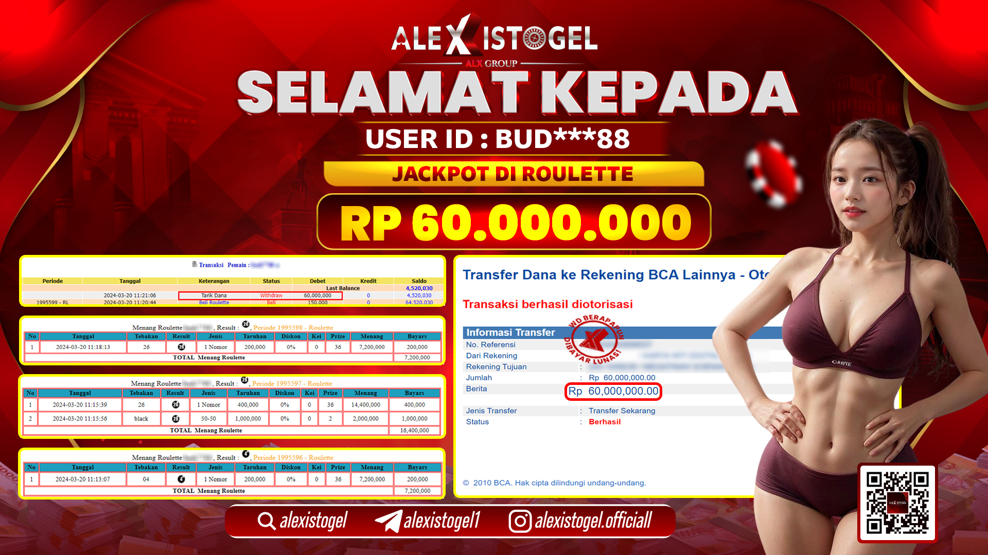 ALEXISTOGEL JACKPOT ROULETTE RP. 60.000.000 LUNAS