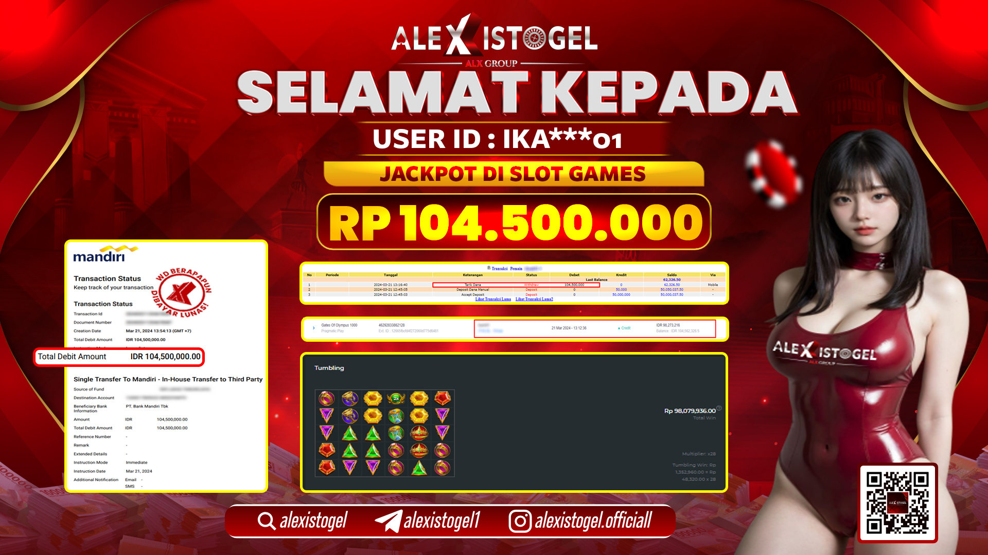 ALEXISTOGEL JACKPOT SLOT GAMES  RP. 104.500.000 LUNAS