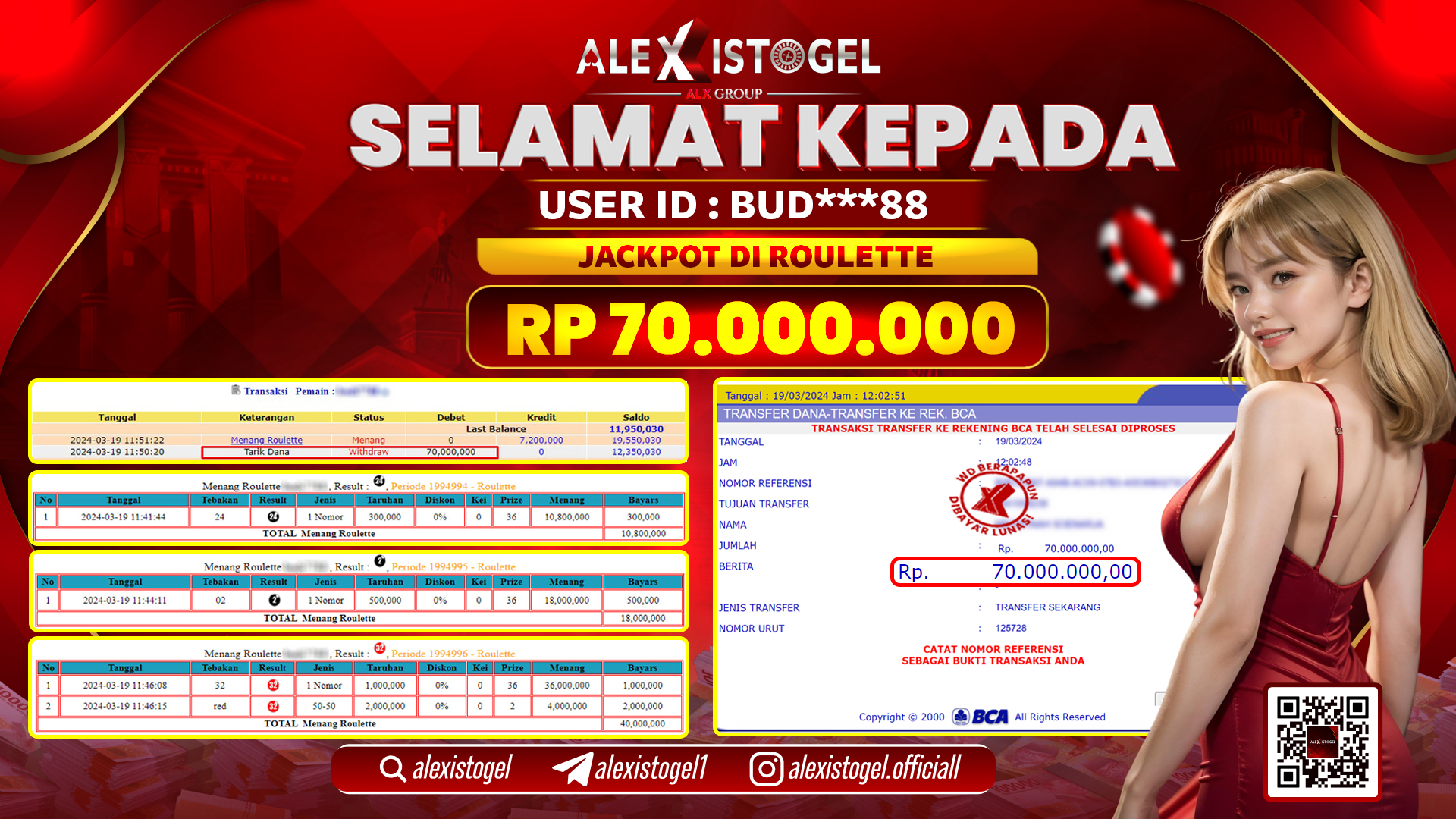 ALEXISTOGEL JACKPOT ROULETTE RP. 70.000.000 LUNAS