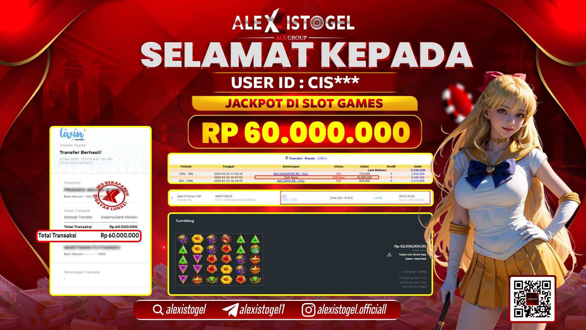 ALEXISTOGEL JACKPOT SLOT GAMES RP. 60.000.000 LUNAS