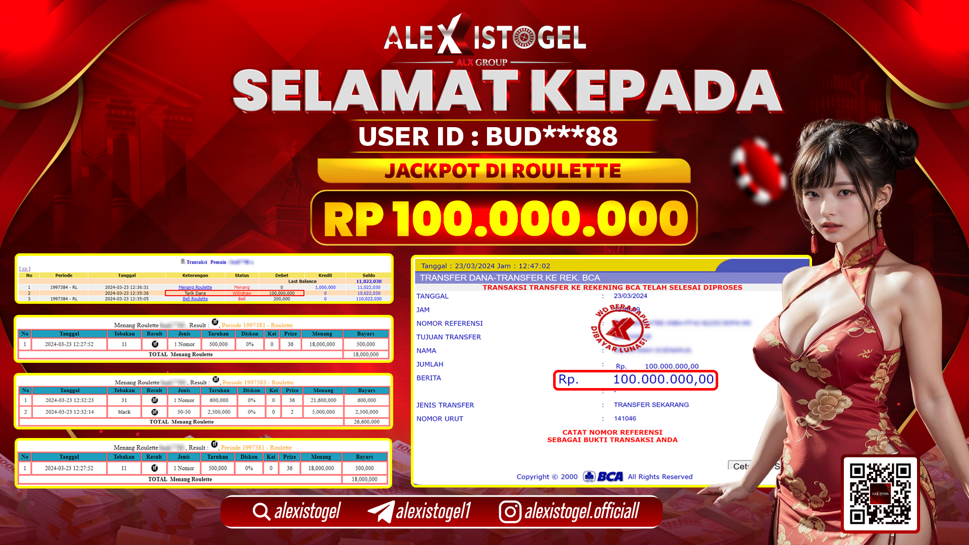 ALEXISTOGEL JACKPOT ROULETTE RP. 100.000.000 LUNAS