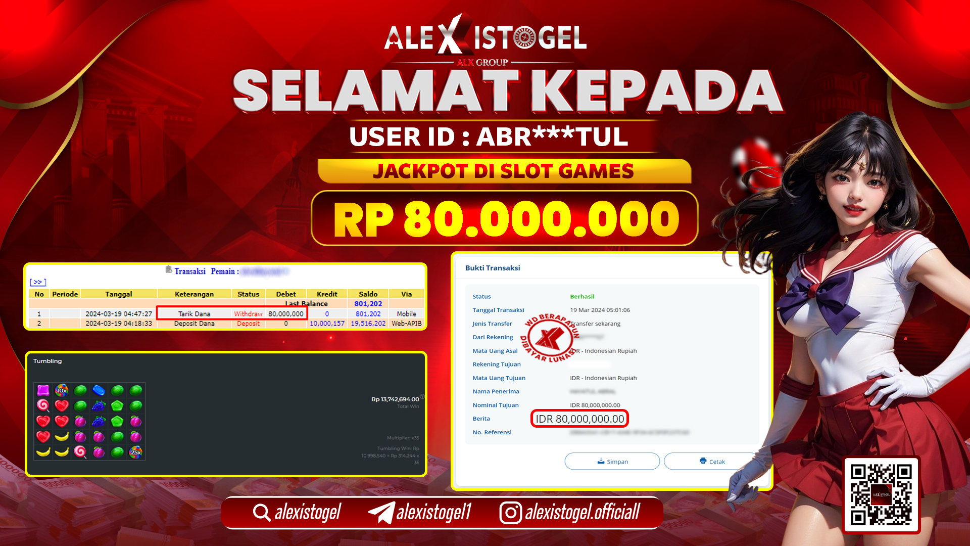 ALEXISTOGEL JACKPOT SLOT GAMES RP. 80.000.000 LUNAS