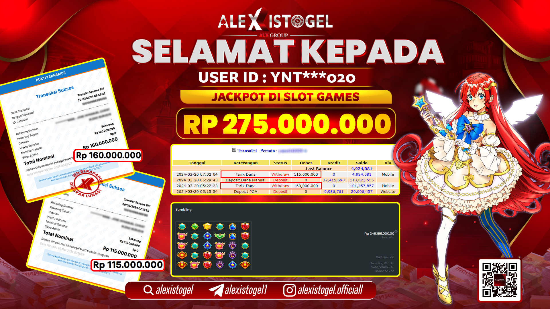 ALEXISTOGEL JACKPOT SLOT GAMES  RP. 275.000.000 LUNAS
