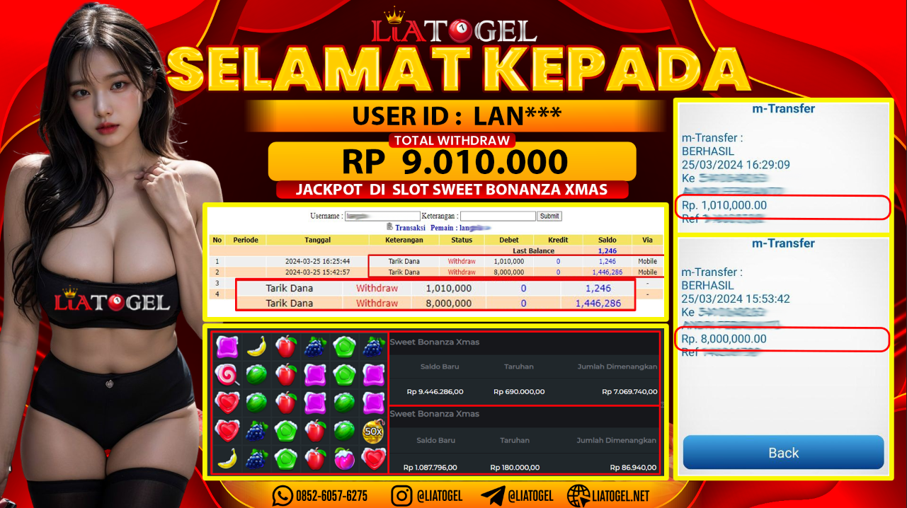 LIATOGEL - JACKPOT SLOT GAMES SWEET BONANZA XMAS ï»¿ RP 9.010.000,- LUNAS