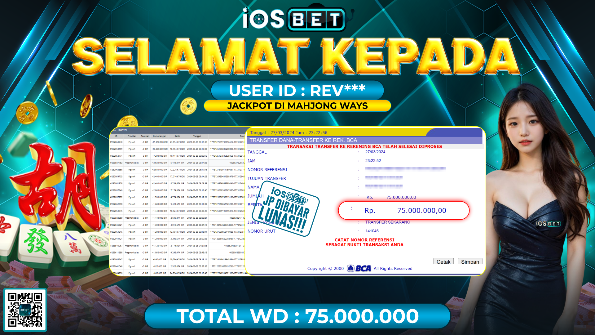 Bukti Pembayaran LUNAS LIVE GAMES GACOR Rp.75.000.000,-
