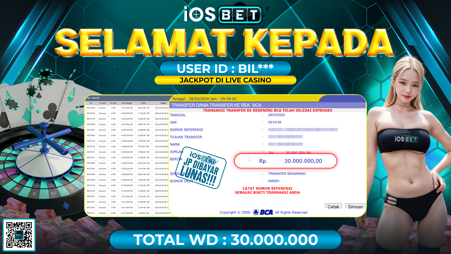 Bukti Pembayaran LUNAS LIVE GAMES GACOR Rp.30.000.000,-