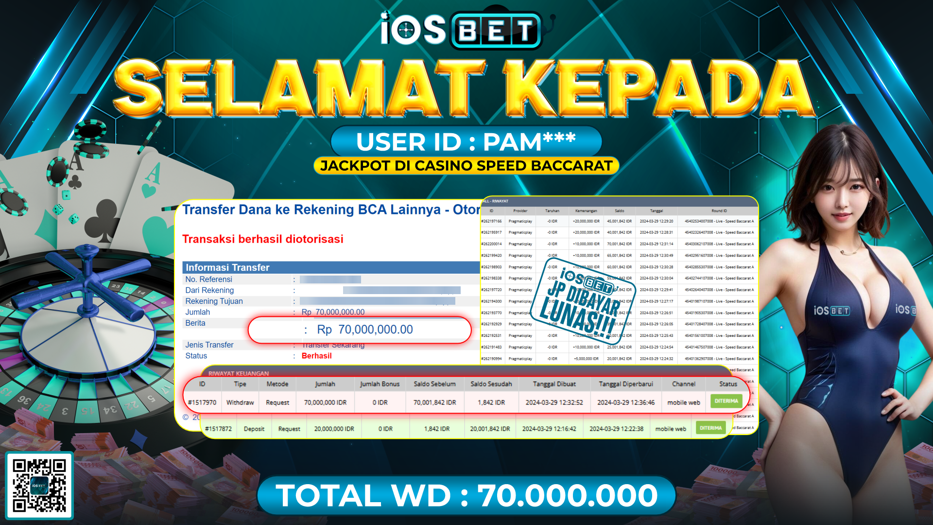 Bukti Pembayaran LUNAS LIVE GAMES GACOR Rp.70.000.000,-