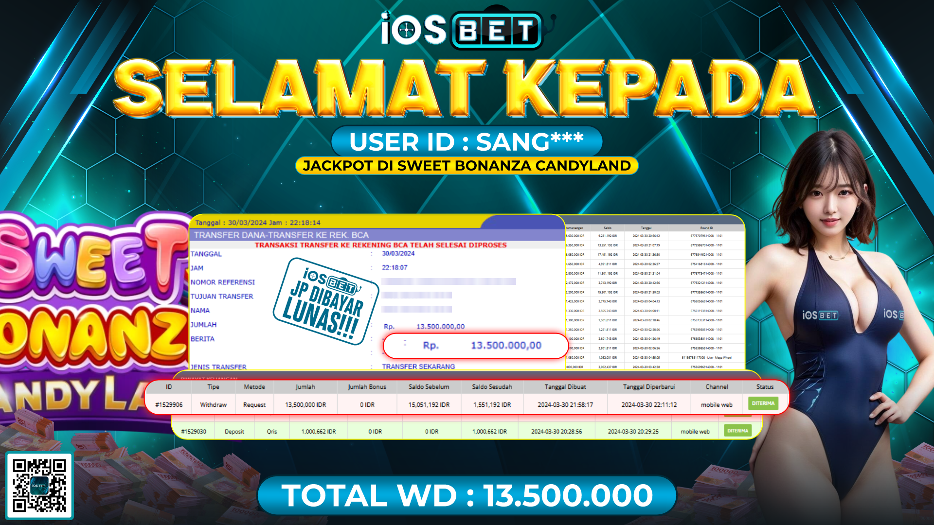 Bukti Pembayaran LUNAS SLOT GAMES GACOR Rp.13.500.000,-