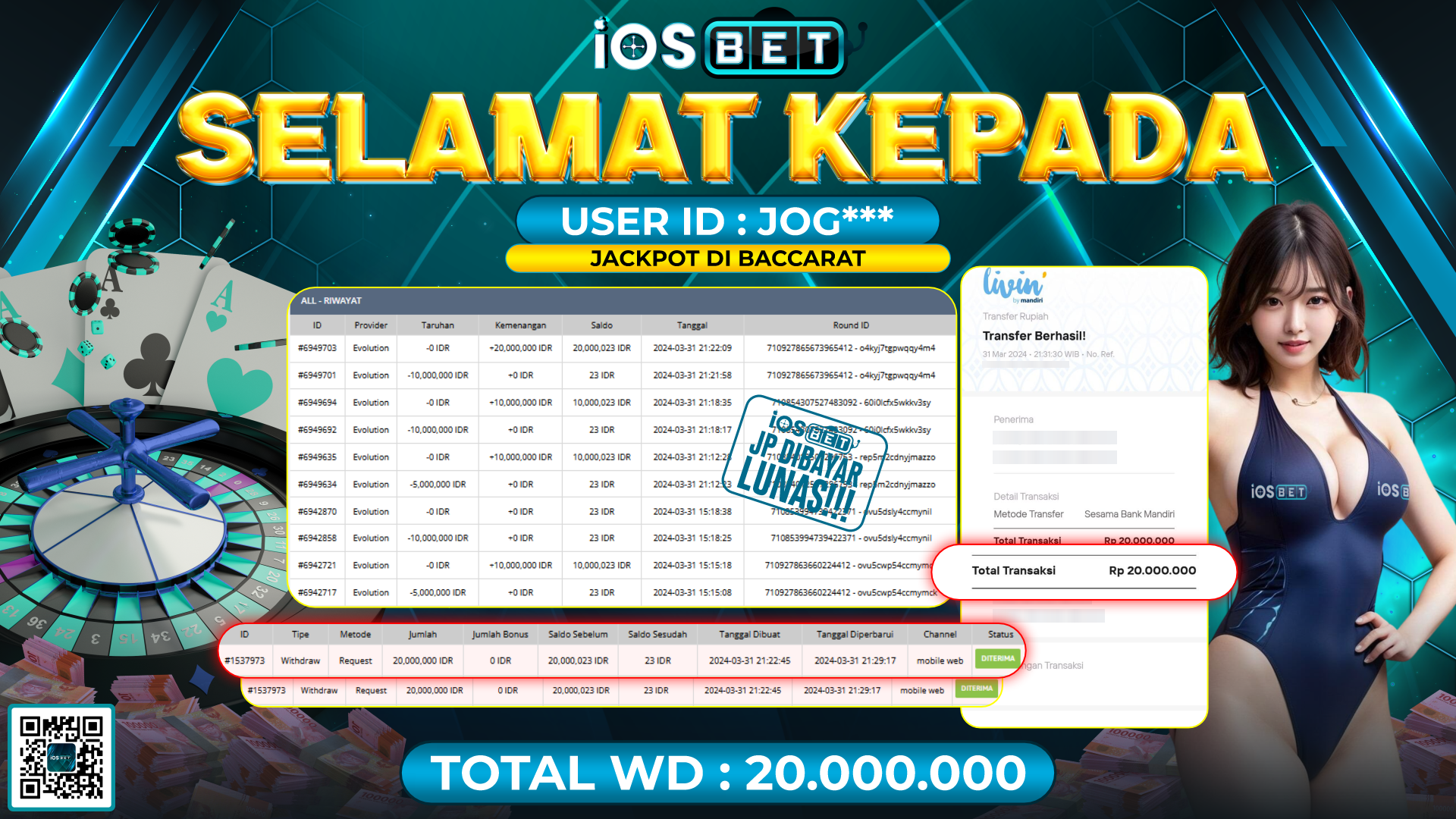 Bukti Pembayaran LUNAS LIVE GAMES GACOR Rp.20.000.000,-