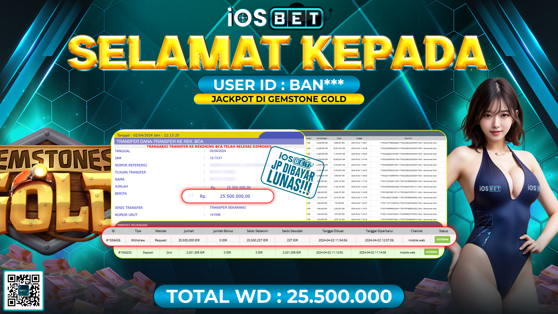 Bukti Pembayaran LUNAS SLOT GAMES GACOR Rp.25.500.000,-