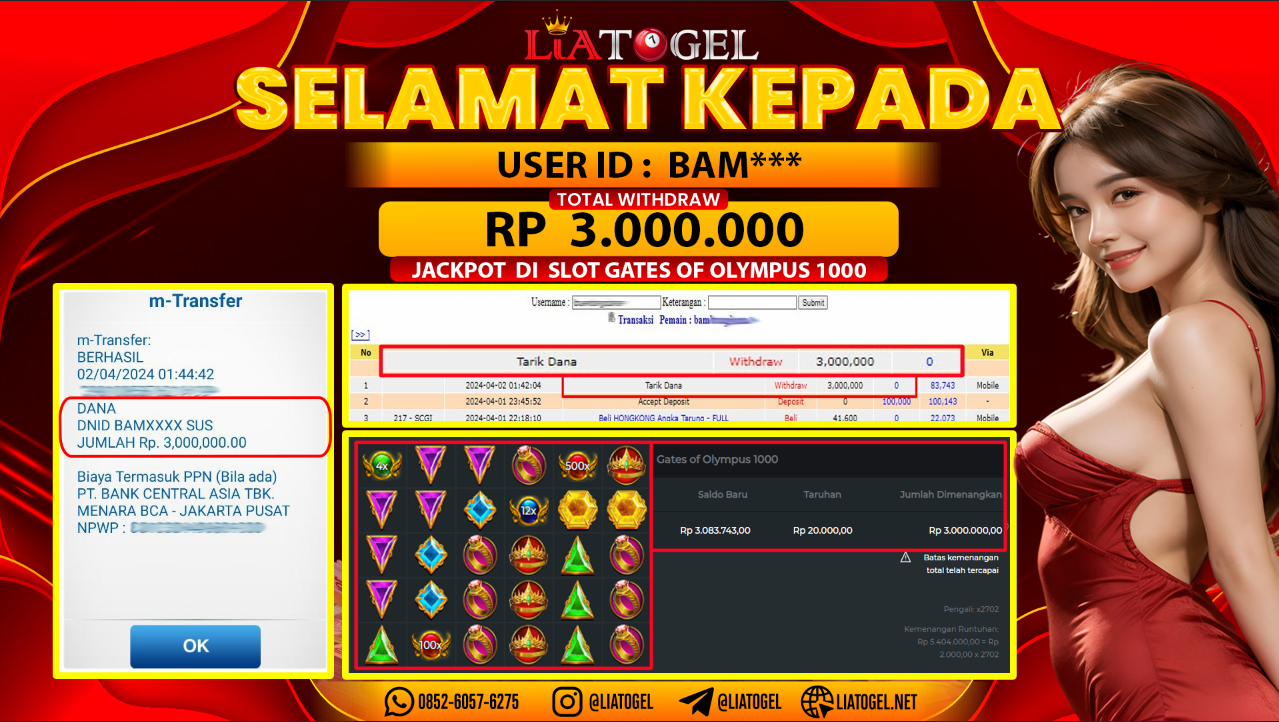 LIATOGEL - JACKPOT SLOT GAMES GATES OF OLYMPUS 1000 ï»¿ RP 3.000.000,- LUNAS