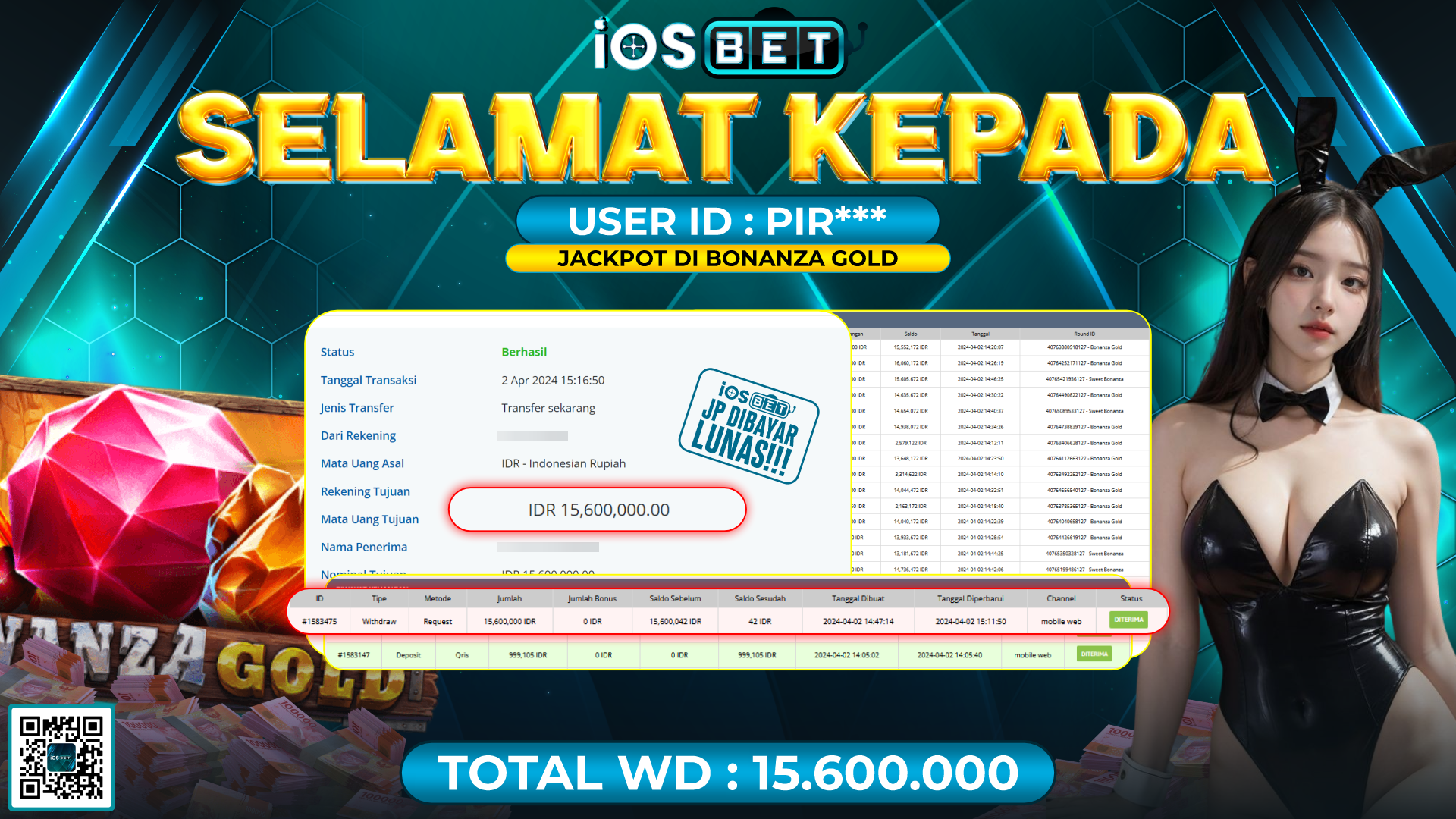 Bukti Pembayaran LUNAS SLOT GAMES GACOR Rp.15.600.000,-