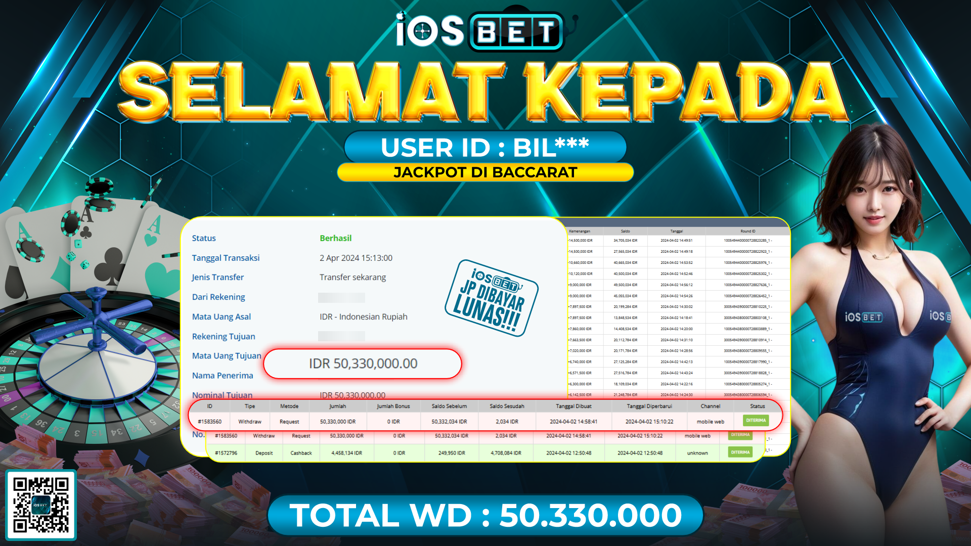 Bukti Pembayaran LUNAS LIVE GAMES GACOR Rp.50.330.000,-